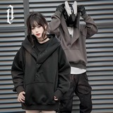 秋2025纽扣套头斜门襟连帽卫衣男女宽松休闲外套潮102B-W8953P58，女装短外套，星座102B