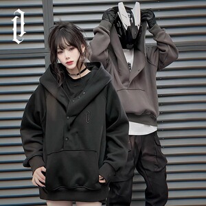 秋2025纽扣套头斜门襟连帽卫衣男女宽松休闲外套潮102B-W8953P58图片