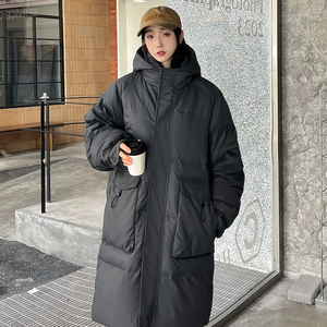 加厚潮男大领子连帽中长情侣款宽松保暖羽绒服男女102B-Y5928P195图片