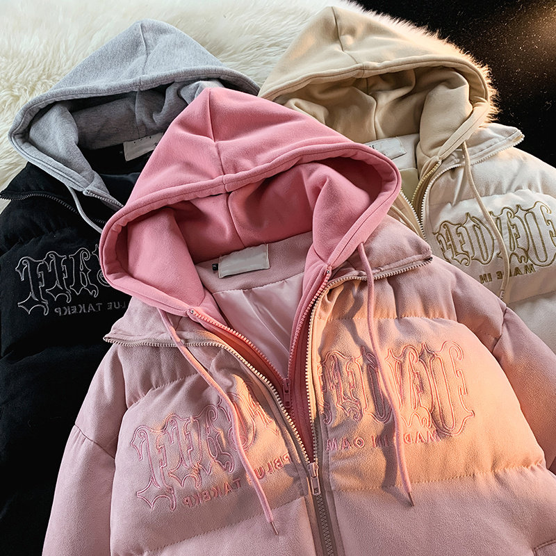 潮牌字母刺绣假两件棉服男女冬宽松ins炸街外套潮102B-M6810P105,男装棉衣,星座102B