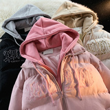 潮牌字母刺绣假两件棉服男女冬宽松ins炸街外套潮102B-M6810P105，男装棉衣，星座102B