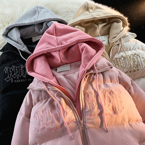 潮牌字母刺绣假两件棉服男女冬宽松ins炸街外套潮102B-M6810P105图片