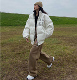 美式街头刺绣字母PU皮棉服宽松潮流加厚面包服棉衣102B-M3018P105，男装棉衣，星座102B
