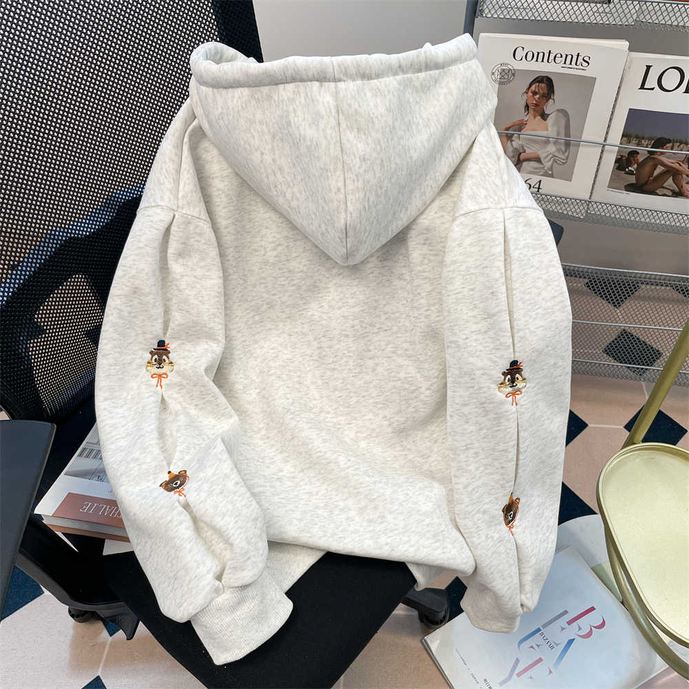 秋2025刺绣连帽衫加绒卫衣韩版独特别致上衣102B-W2755P55加绒65，男装卫衣，星座102B