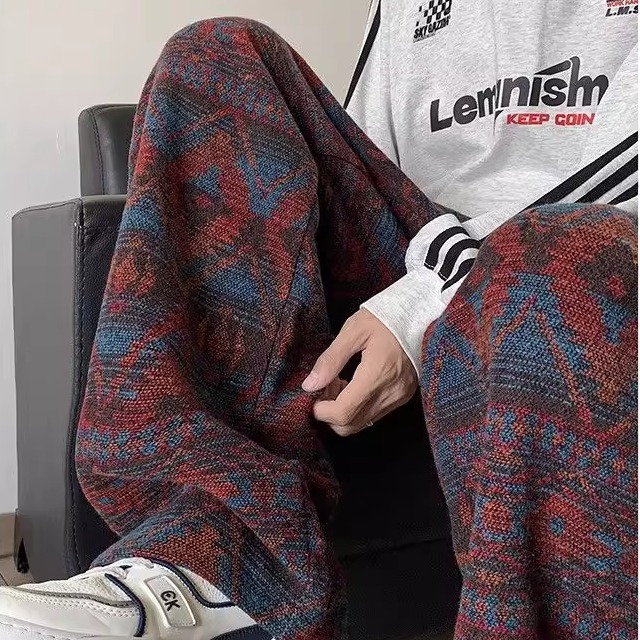 加厚面料潮民族风原版色织毛呢休闲裤直筒阔腿裤102B-K699P58，男装民族服装，星座102B