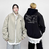秋2025美式高街字母火焰飞行服夹克男女潮宽松外套102B-jk8012P88，男装夹克，星座102B