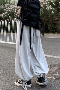 2024秋ins复古街头灯笼裤阔腿抽绳宽松束脚裤男女102B-K353P40图片
