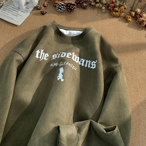 厚款麂皮绒卫衣街头潮牌重磅男女秋冬情侣痞帅上衣102B-W202P55图片