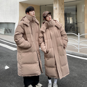 加厚潮男大领子连帽中长情侣款宽松保暖羽绒服男女102B-Y5926P225图片