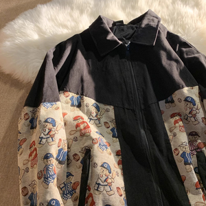 秋款设计感拼接小熊夹克外套宽松复古棒球服ins潮102B-W8362P48图片