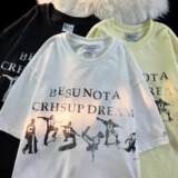 纯绵美式高街复古人像短袖t恤宽松半袖hiphopT恤潮102B-T4592P30，男装T恤，星座102B