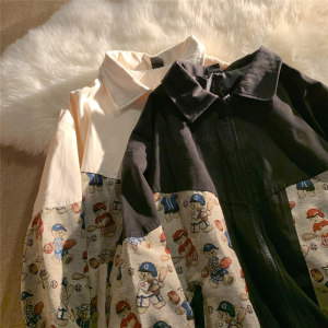 设计感拼接小熊夹克外套女春秋宽松复古棒球服ins潮102B-W362P55图片