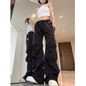 复古直筒裤2024秋款宽松休闲运动裤抽绳开叉工装裤102B-K093P55图片