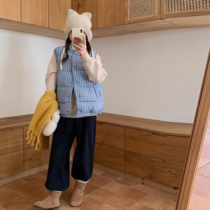 韩系格子马夹棉服外套宽松加厚保暖无袖马甲棉衣102B-M1322P68图片
