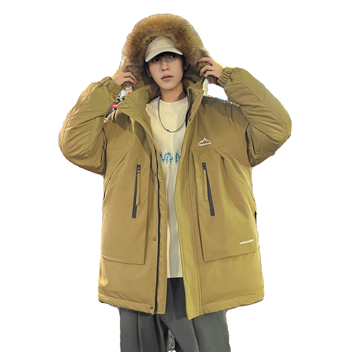 羽绒服情侣中长款冬装大毛领加厚大口袋工装白鸭绒102B-Y8810P195,男装羽绒服,星座102B