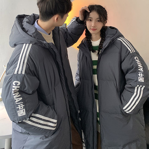 加厚潮袖子三杠连帽中长情侣款宽松保暖羽绒服男女102B-Y5062P155,男装羽绒服,星座102B