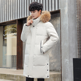 羽绒服情侣中长款冬装真毛领加厚斜口袋男女白鸭绒102B-Y5209P235，男装羽绒服，星座102B
