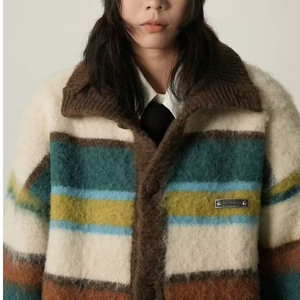 秋冬25北极绒高质量开衫毛衣复古条纹针织外套男女102B-M5509P85图片