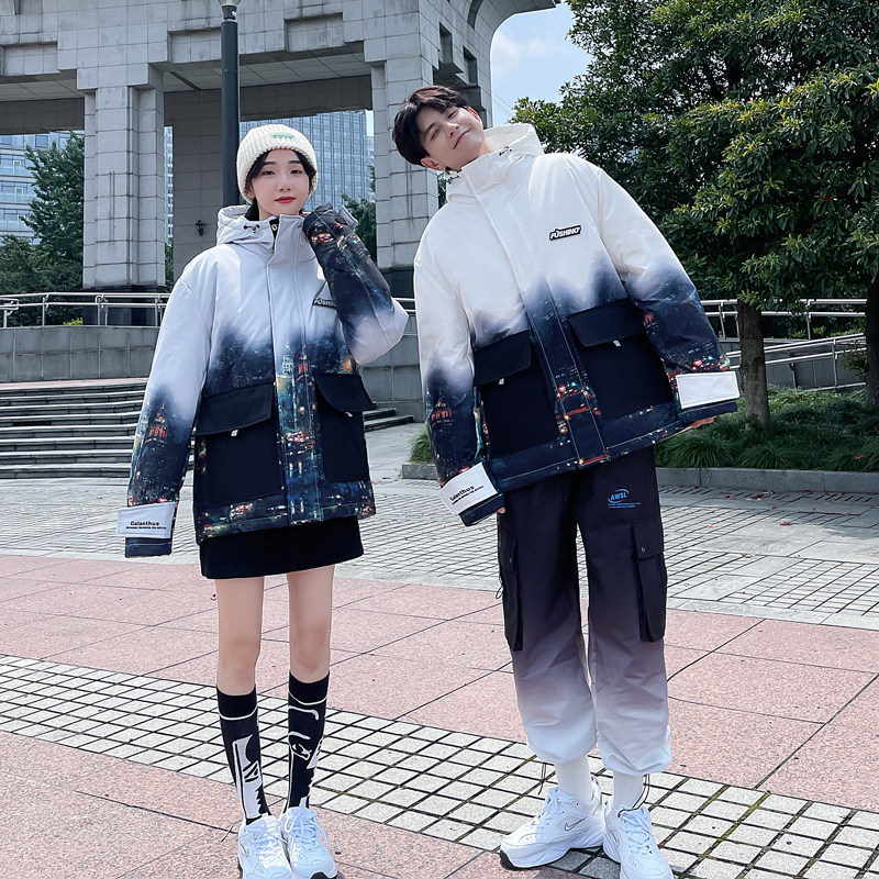 特90羽绒服男女连帽渐变星空加厚情侣羽绒衣102B-Y8099P185送公仔,男装羽绒服,星座102B