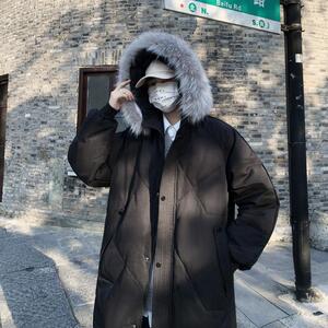 冬款帅气连帽车明线情侣中长款宽松羽绒服男102B-Y8868P175图片