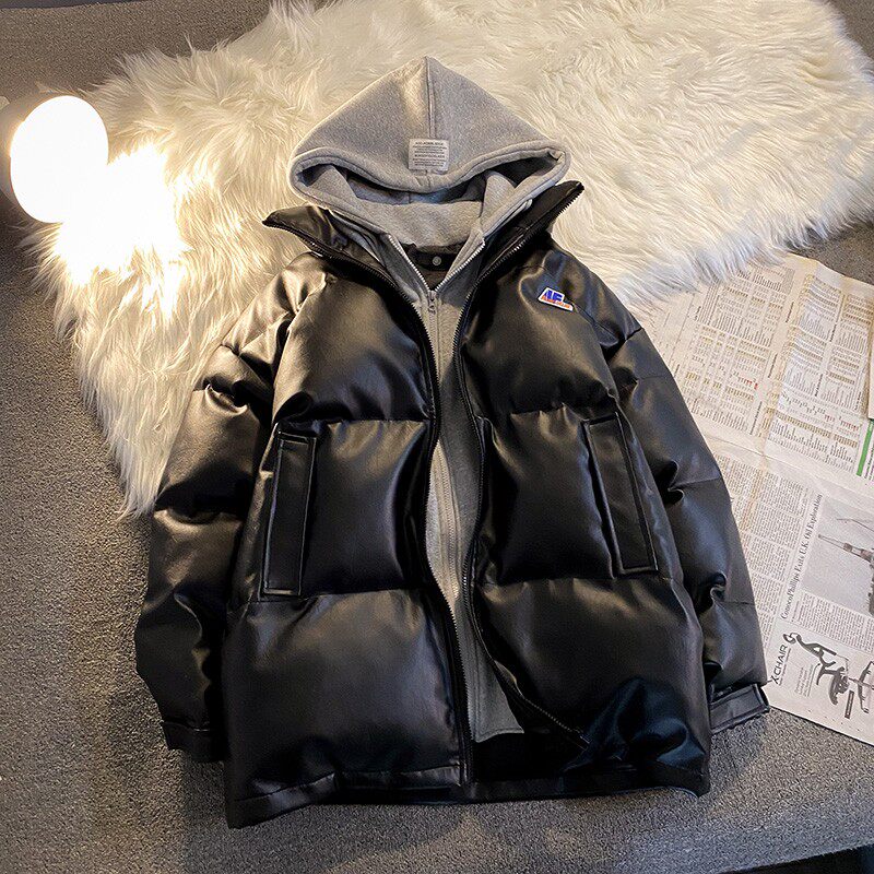 冬假两件棉服宽松保暖百搭连帽棉袄PU皮潮棉衣外套102B-M4838P95,男装棉衣,星座102B
