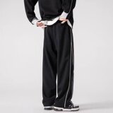 美式复古条纹裤子日系休闲运动裤宽松阔腿长裤卫裤102B-K4548P45，男装休闲裤，星座102B