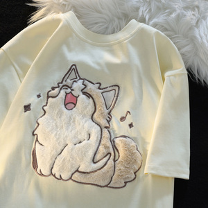 纯棉植绒绣花夏季新款短袖T恤男女 天猫抖音品质102B-T83041P30图片