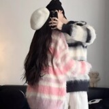 秋冬25纯长貂毛软糯条纹慵懒条纹毛衣男女针织上衣102B-M5253P78，男装针织衫/毛衣，星座102B