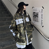 美式高街字母刺绣迷彩棒球服外套复古立领夹克男女102B-JK1217P75，男装夹克，星座102B