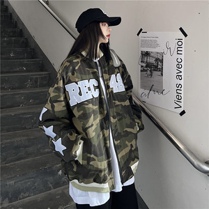美式高街字母刺绣迷彩棒球服外套复古立领夹克男女102B-JK1217P75图片