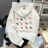 加厚美式复古腊肠狗满刺绣开衫外套连帽卫衣102B-W2763P55加绒65，女装短外套，星座102B
