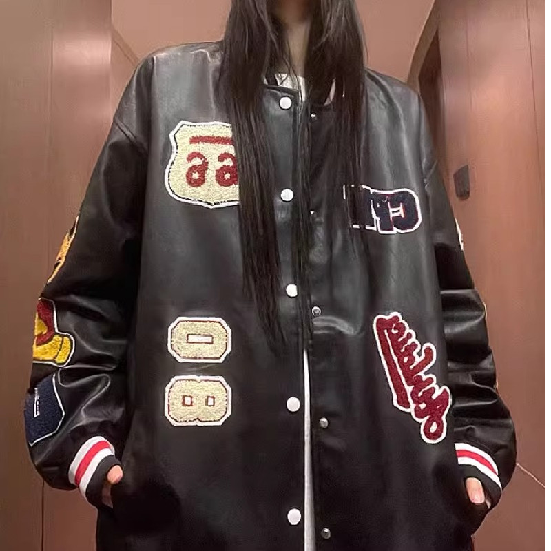 秋2025复古植绒皮衣外套中性pu皮夹克潮情侣棒球服102B-JK8060P95,男装皮衣,星座102B