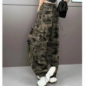 美式复古迷彩裤工装裤辣妹高腰休闲直筒拖地阔腿裤102B-JK093P65图片