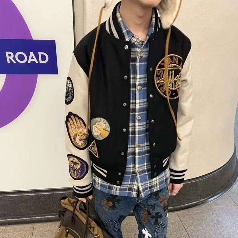 加厚防水秋冬美式复古高街徽章棒球服夹克外套男女102B-JK8353P88,男装夹克,星座102B
