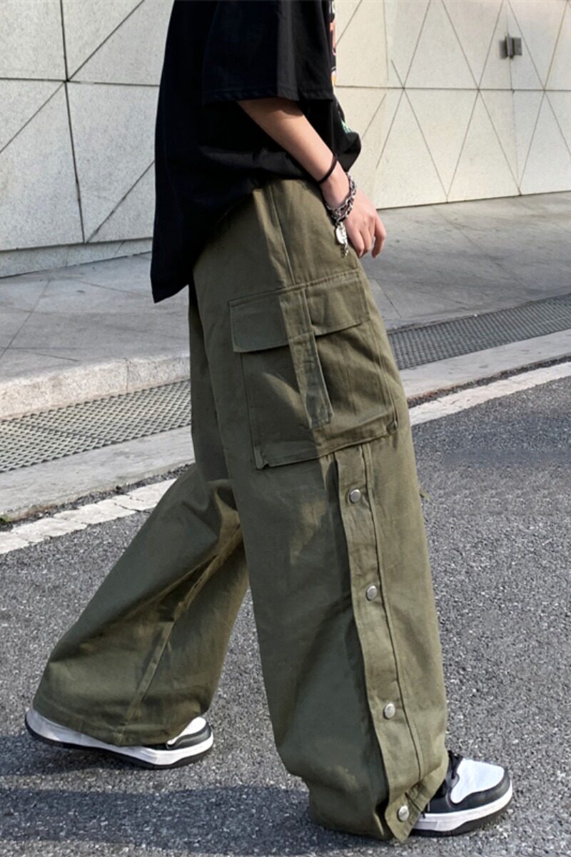 2024春贴袋工装休闲排扣裤宽松直筒机能纽扣长裤男女102B-K165P58,女装休闲裤,星座102B