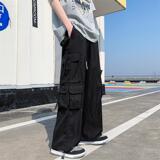 2024秋水洗棉松紧腰绑大口袋工装裤男女宽松休闲裤102B-K235P45，男装休闲裤，星座102B