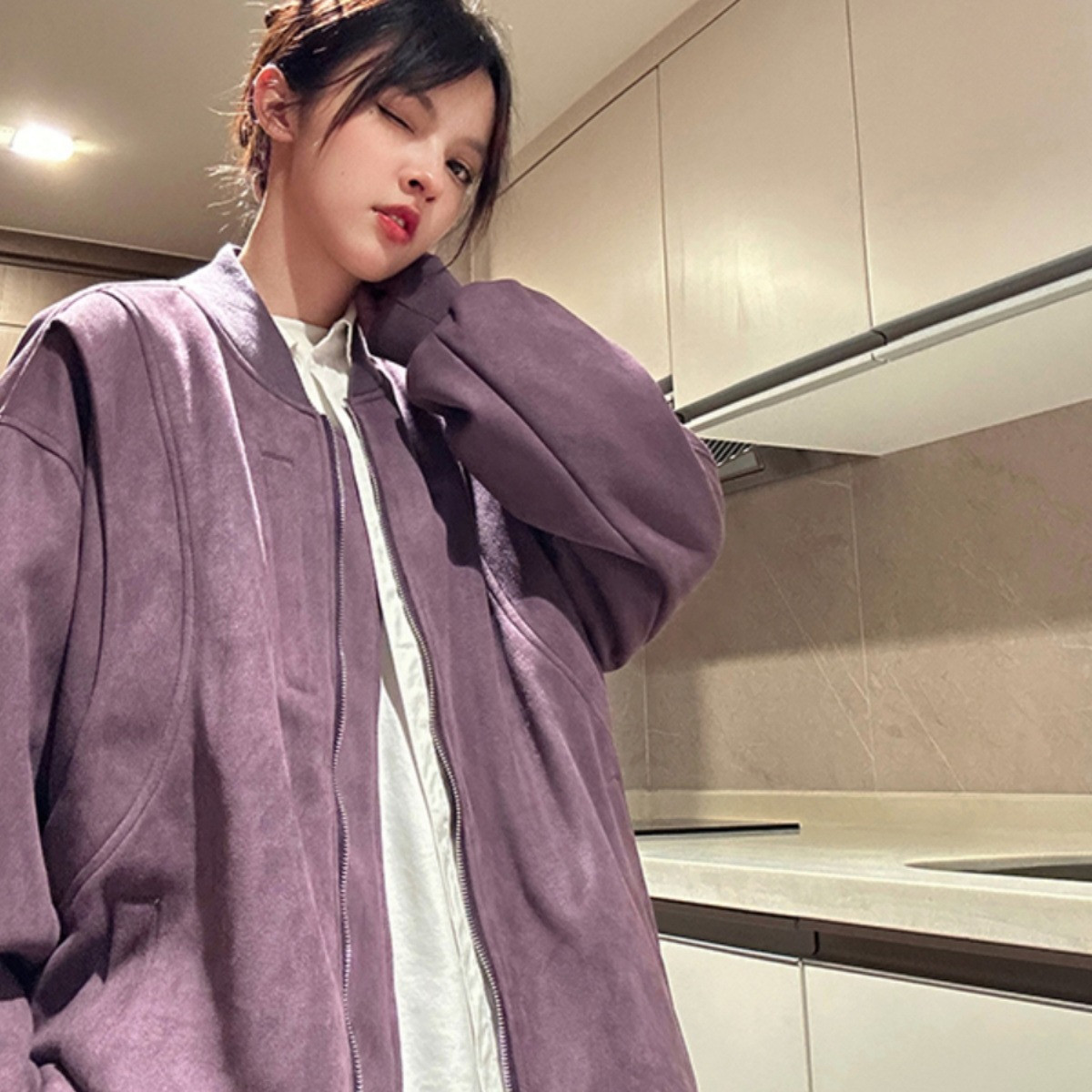 秋25复古麂皮绒棒球服男女休闲宽松飞行员夹克外套102B-JK6609P85,男装夹克,星座102B
