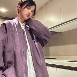 秋25复古麂皮绒棒球服男女休闲宽松飞行员夹克外套102B-JK6609P85图片
