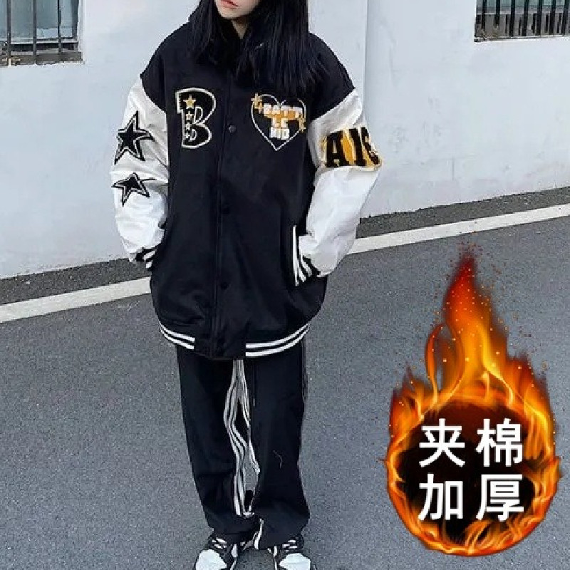 加厚棉款美式街头潮牌宽松星星印花棒球服外套男女102B-JK8125P88图片