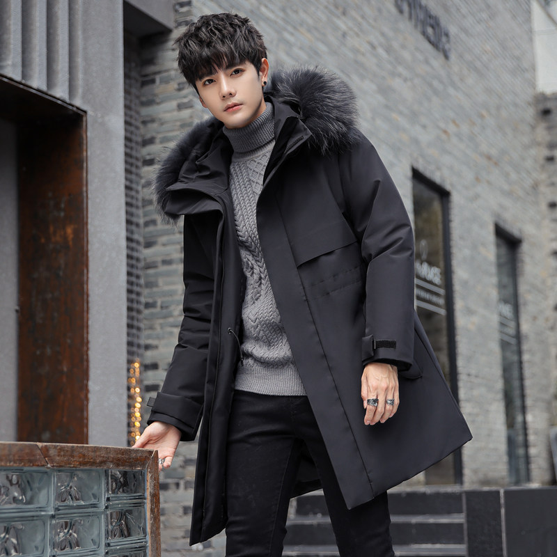 90%白鸭绒冬款中长款连帽真毛领情侣羽绒服男102B-Y073P235特批，男装羽绒服，星座102B