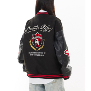 秋25徽章拼接撞色棒球服外套潮牌情侣宽松夹克外套102B-JK583P75