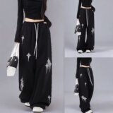 休闲卫裤美式星星印花直筒裤男女水洗高腰阔腿裤子102B-K8248P45，男装休闲裤，星座102B