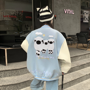 秋2025拼接可爱小羊棒球服美式小众学院风外套夹克102B-JK822P78图片