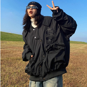 秋2025重工刺绣拼皮潮棒球服外套不规则飞行员夹克102B-JK9919P75图片