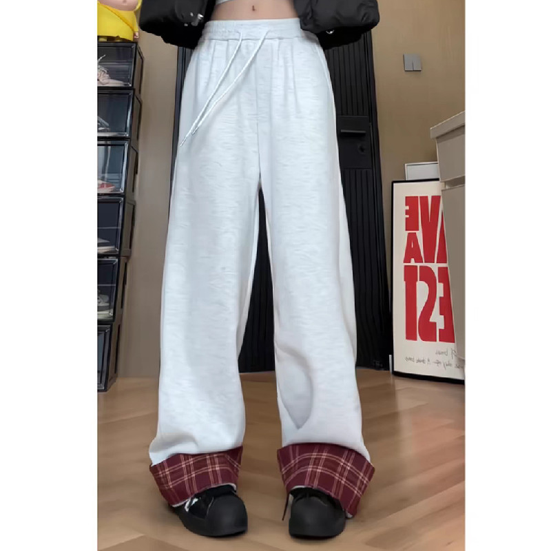 撞色苏格兰格直筒长裤秋冬款款式运动休闲裤102B-K4818P45加绒55图片
