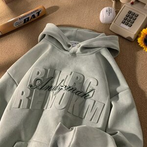 鹿皮绒连帽卫衣男美式潮牌重磅硬挺外套高级感上衣102B-W3105P58图片