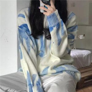 秋2025宽松印花毛衣男女慵懒风套头针织衫潮流上衣102B-M2847P55图片