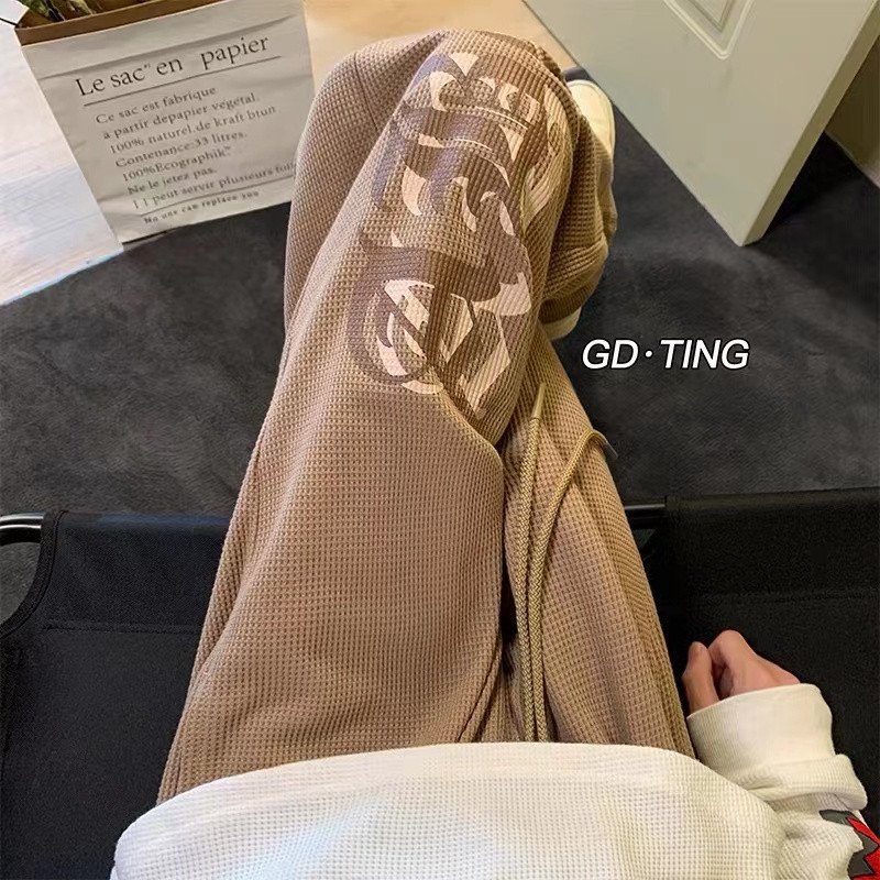 华夫格裤子男ins潮牌宽松直筒休闲裤春款美式高街102B-K1351P45,男装休闲裤,星座102B