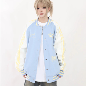 秋25刺绣情侣三条杠撞色拼接PU皮棒球服夹克外套潮102B-JK8883P75图片