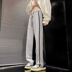 青春流行直筒型男休闲裤拼色运动裤条纹直筒宽松裤102B-K4141P55图片